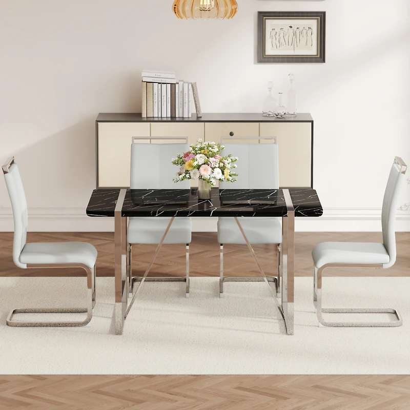 Streamdale Industrial Black Dining Table with 4 Pu Cushion Chairs