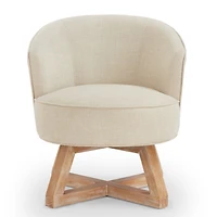 Streamdale Furniture Swivel chair with cross-shaped wooden base, Lounge chair with solid wood legs, 360freely Swivel chair, Classic linen Fabric for l