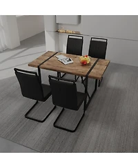 Streamdale Furniture 55" Rural Industrial Rectangular Mdf Dark Wood Dining Table Set and Pu Armless Dining Chair Set 4, Kitchen Black Metal Table Leg