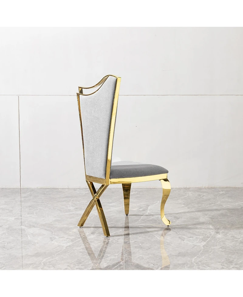 Simplie Fun Gorgeous Streamlined High Back Grey fabric stainless steel dining chair, set of 2