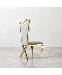 Simplie Fun Gorgeous Streamlined High Back Grey fabric stainless steel dining chair, set of 2