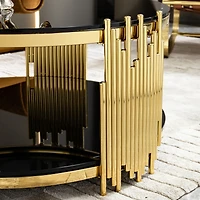 Streamdale Furniture double layer black tempered glass top stainless steel round coffee table for living room