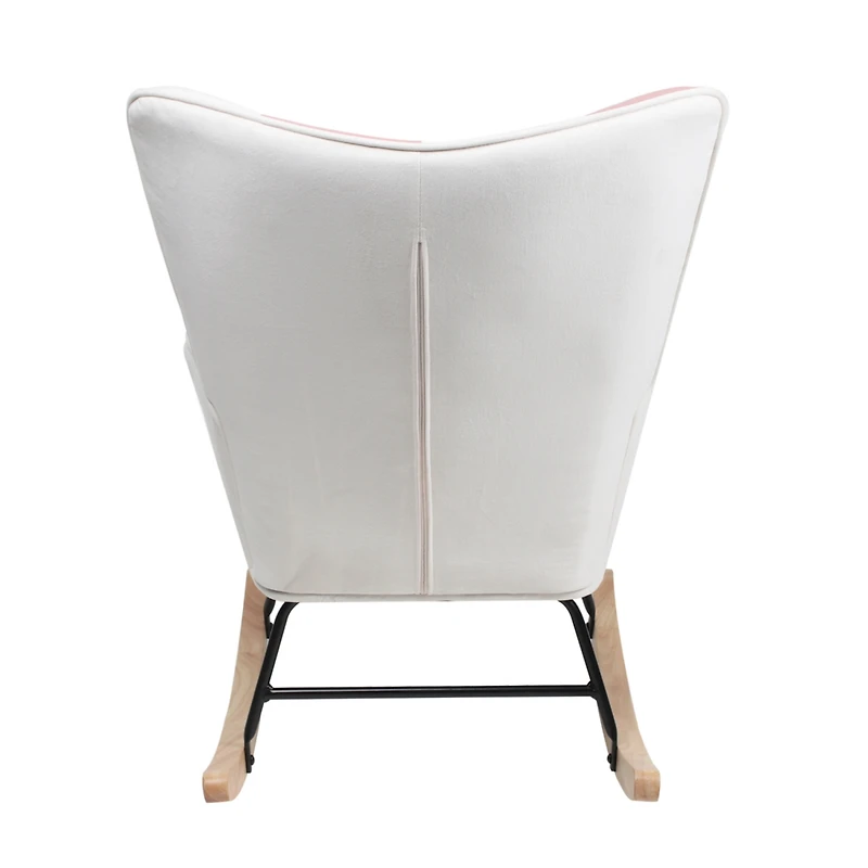 Streamdale Furniture Rocking Chair with ottoman, Mid Century Fabric Rocker Chair with Wood Legs and Patchwork Linen for Livingroom Bedroom