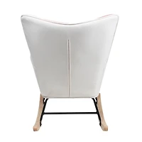 Streamdale Furniture Rocking Chair with ottoman, Mid Century Fabric Rocker Chair with Wood Legs and Patchwork Linen for Livingroom Bedroom