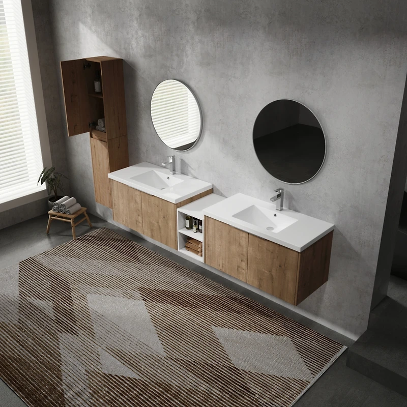Streamdale 84" Wall-Mounted Bathroom Vanity, Sink, & Side Cabinet