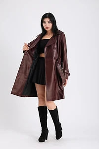 Furniq Uk Women's Leather Trench Coat, Burgundy , Created for Macy s