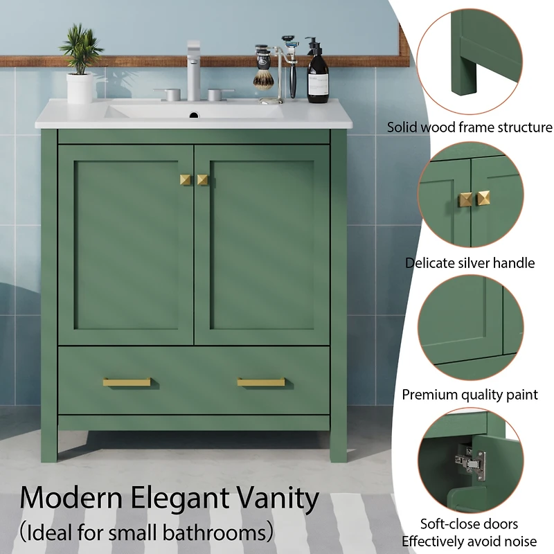 Streamdale 30" Green Bathroom Vanity with Sink and Storage