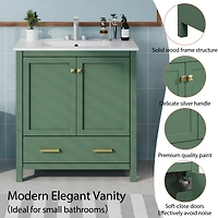 Streamdale 30" Green Bathroom Vanity with Sink and Storage