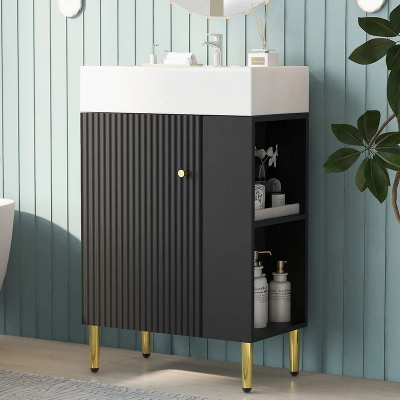 Streamdale Black Bathroom Vanity with Sink & Storage, 21.6