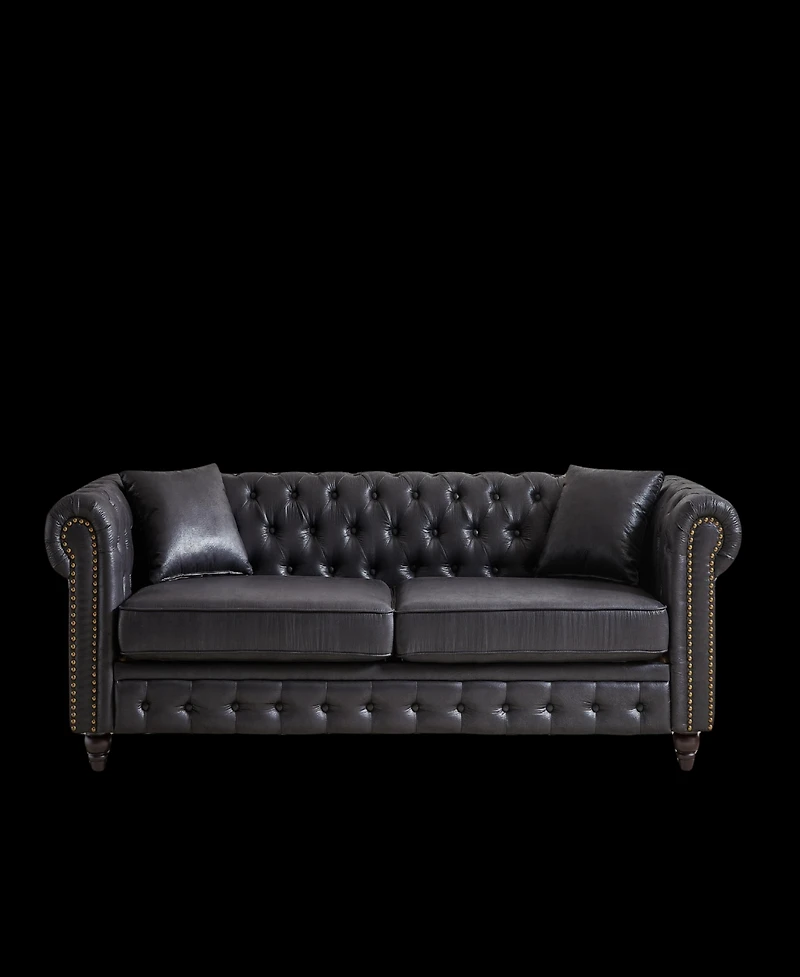 Streamdale Furniture 85.5" Living Room with Tech Fabric Chesterfield Sofa with Rolled Arms 3 Seater Sofa with Button Design and 2 Cushions for Apartme