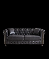 Streamdale Furniture 85.5" Living Room with Tech Fabric Chesterfield Sofa with Rolled Arms 3 Seater Sofa with Button Design and 2 Cushions for Apartme