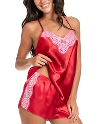 Linea Donatella Women's Satin Lace-Trim 2pc. Cami & Short Set