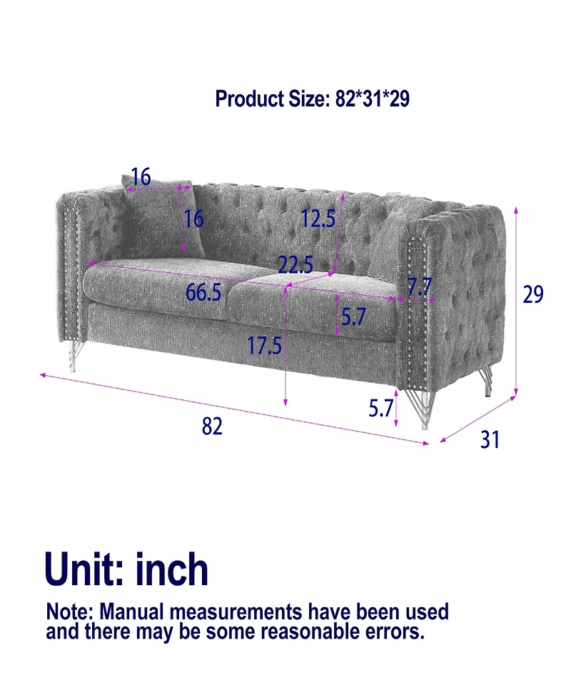 Streamdale Furniture Chenille Pull Buckle Design Sofa for Living Room, Buttons Tufted With Copper Nail Decoration Armrest, Modern Couch Upholstered Bu