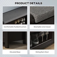 Entryway Shoe Bench Storage Ottoman with Sliding Doors, Adjustable Shelving, 6 Compartments, and Padded Seat, Holds 10 Pairs, Black
