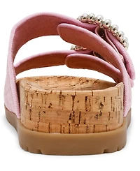 Anne Klein Women's Happy Double Band Embellished Buckle Footbed Sandals