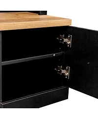 Streamdale 4-in-1 Farmhouse Hall Tree with Wood Bench and Black Hooks