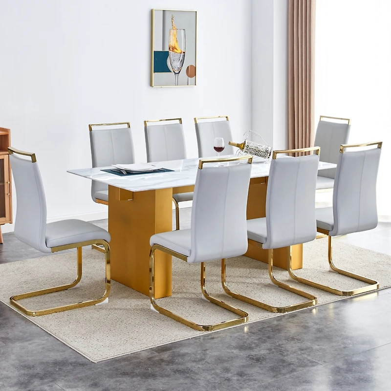 Streamdale Modern Rectangular Table and 8 Leather Chairs