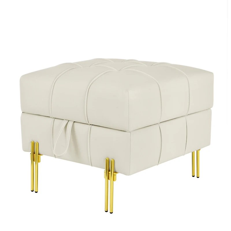 Streamdale Anti-Scratch Leather Storage Ottoman with Golden Legs (Beige)