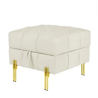 Streamdale Anti-Scratch Leather Storage Ottoman with Golden Legs (Beige)