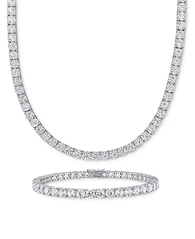 2-Pc. Set Lab-Grown Blue Sapphire (23-3/4 ct. t.w.) & Lab-Grown White Sapphire (23-3/8 ct. t.w.) Collar Necklace & Bracelet in Sterling Silver (Also i