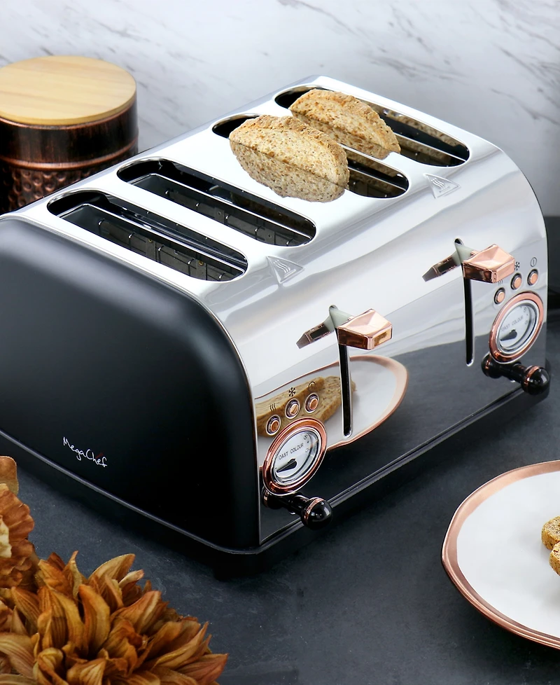 MegaChef 4 Slice Stainless Steel Wide Slot Retro Toaster