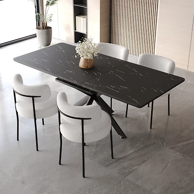 Streamdale Furniture Scalable Dining Table Table Set for 4-8 Person for Dining Room, Curved Backrest Round Upholstered Soft padded armless dining chai