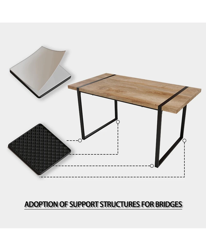 Streamdale Furniture 59" Rural Industrial Rectangular Mdf Wood Color Dining Table Set and Pu Armless Dining Chair Set 6. Kitchen Black Metal Table Leg