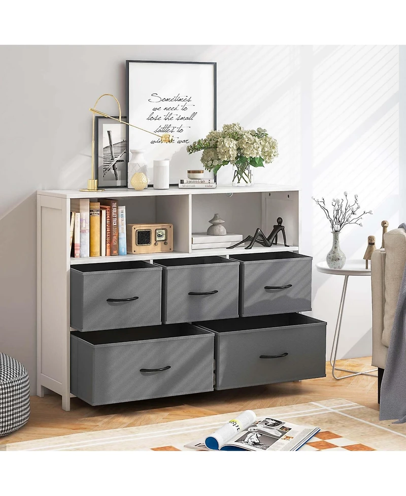 Drawer Dresser for Bedroom Chest of Drawers with 2 Large Fabric Bins