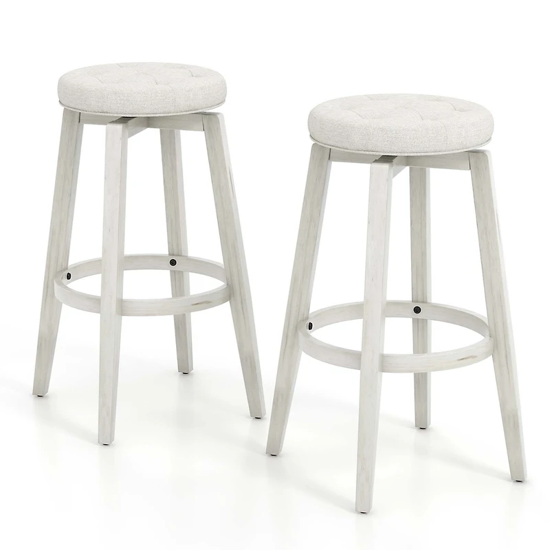 30" Swivel Bar Stool Set of 2 Upholstered Bar Height Rubber Wood Frame