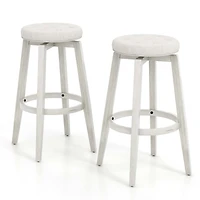 30" Swivel Bar Stool Set of 2 Upholstered Bar Height Rubber Wood Frame