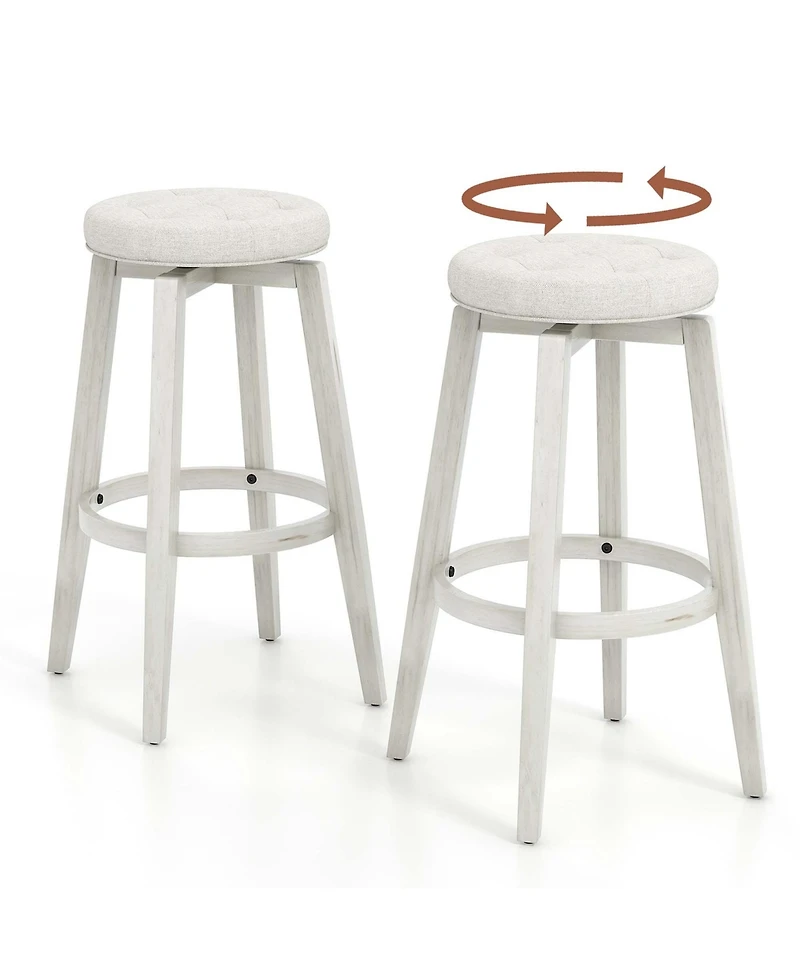 30" Swivel Bar Stool Set of 2 Upholstered Bar Height Rubber Wood Frame