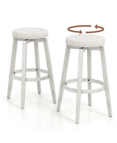 30" Swivel Bar Stool Set of 2 Upholstered Bar Height Rubber Wood Frame