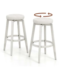 30" Swivel Bar Stool Set of 2 Upholstered Bar Height Rubber Wood Frame
