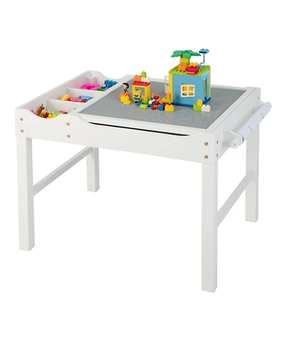 Kids Multi Activity Play Table Wooden Building Block Desk with Storage Paper Roll