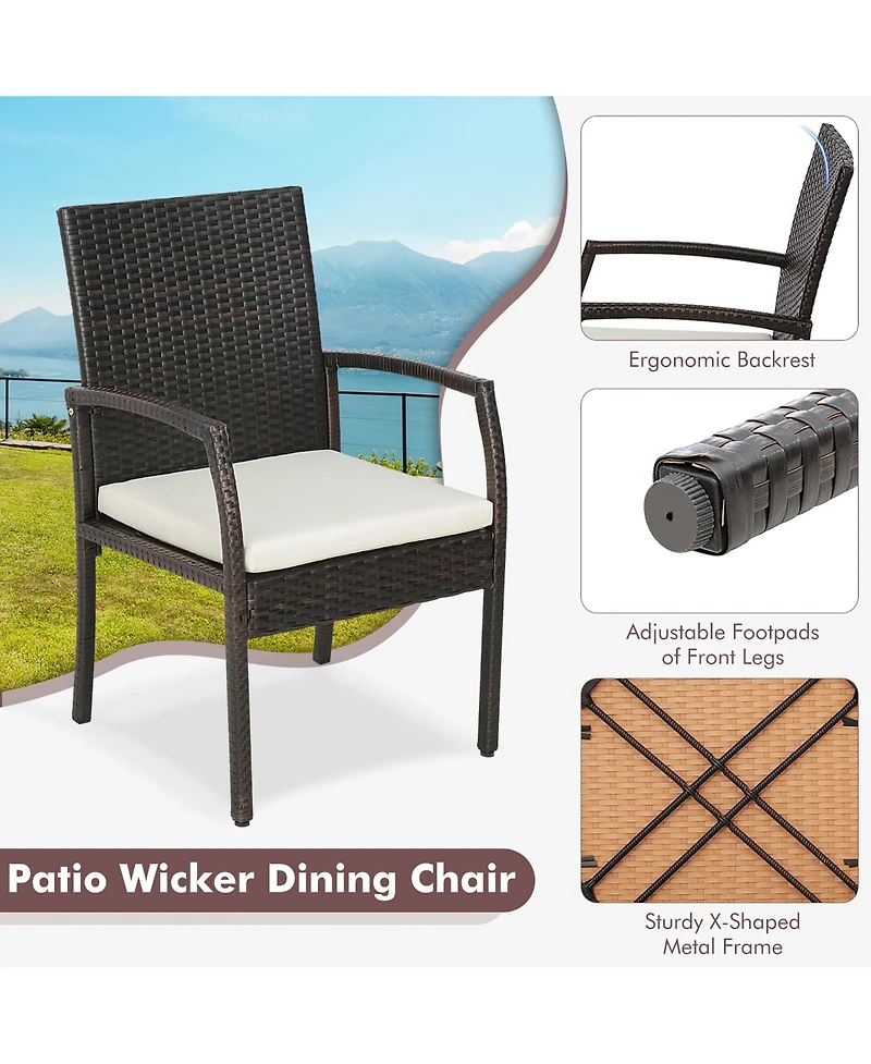 2PCS Patio Pe Wicker Dining Chairs with Soft Zippered Cushion Armchairs Backyard