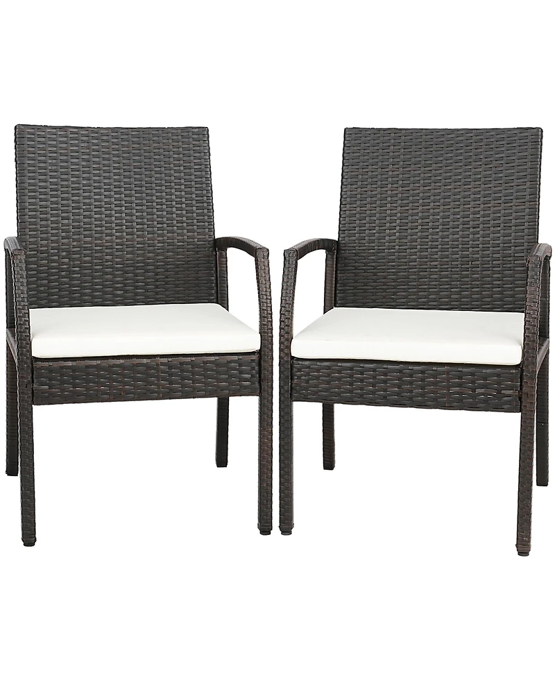2PCS Patio Pe Wicker Dining Chairs with Soft Zippered Cushion Armchairs Backyard