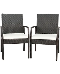 2PCS Patio Pe Wicker Dining Chairs with Soft Zippered Cushion Armchairs Backyard