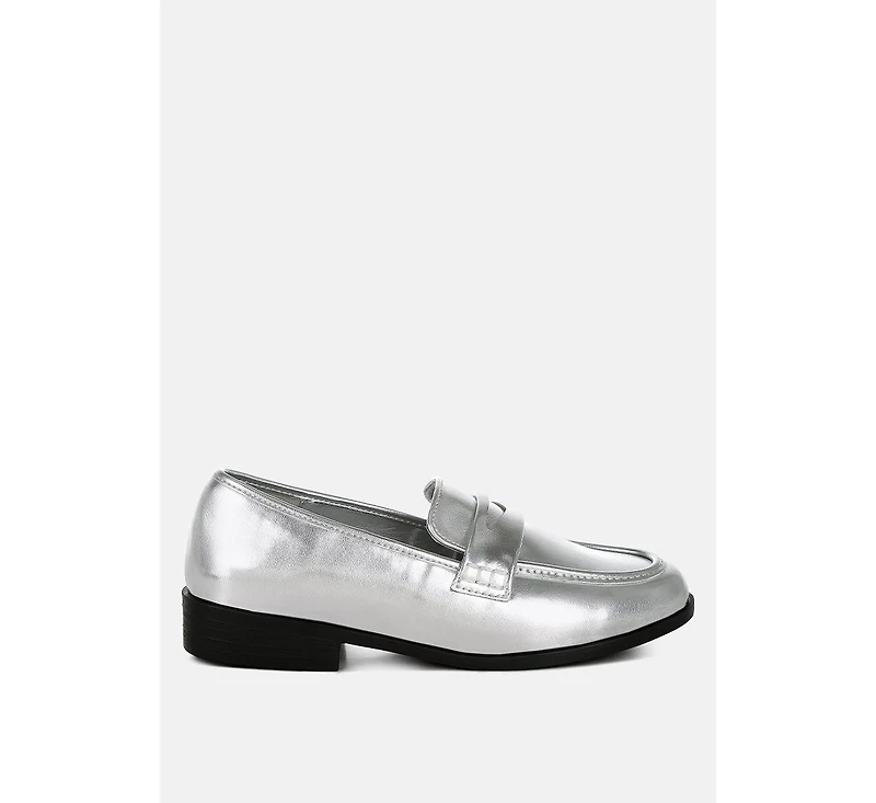 Rugle Metallic Faux Leather Flat Loafers
