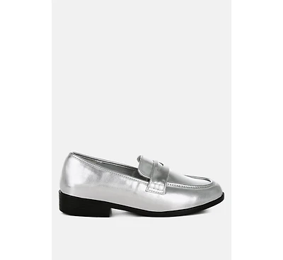 Rugle Metallic Faux Leather Flat Loafers