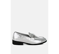 Rugle Metallic Faux Leather Flat Loafers