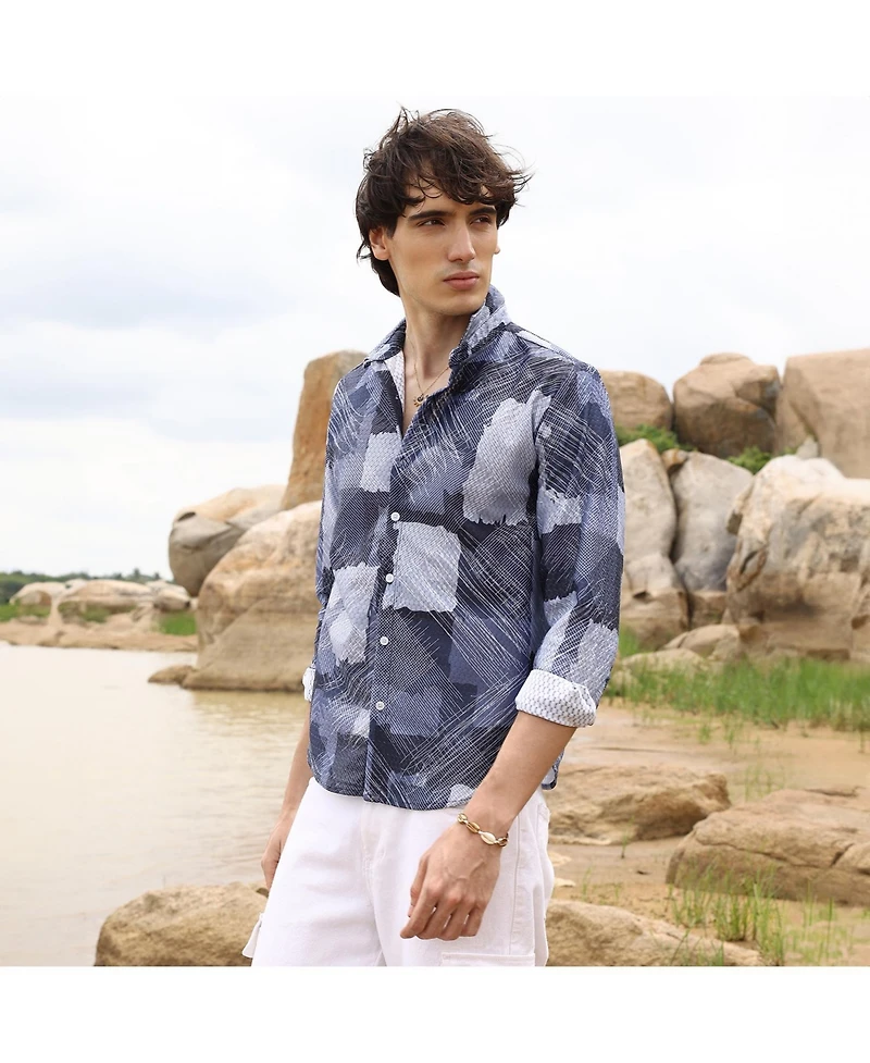 Men's Navy Blue Abstract Block Shirt