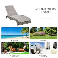 Chaise Lounge Pool Chair, Outdoor Pe Rattan Cushioned Patio Sun Lounger w/ 5-Level Adjustable Backrest & Wheels for Easy Movement, Wicker, Gray