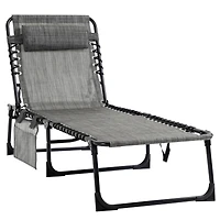 Reclining Chaise Lounge Chair, Portable Sun Lounger, Folding Camping Cot, with Adjustable Backrest and Removable Pillow, for Patio, Garden, Beach, Gre