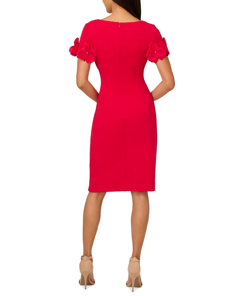 Adrianna Papell Women's Petal-Sleeve Faux-Wrap Crepe Sheath Dress