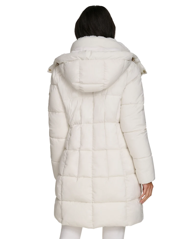 Calvin Klein Women's Hooded Faux-Fur-Lined Midi Puffer Coat
