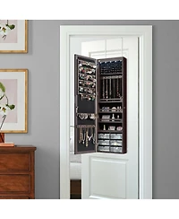Sugift Door Hanging Mirror Jewelry Armoire with Full Length Mirror and 6 Drawers