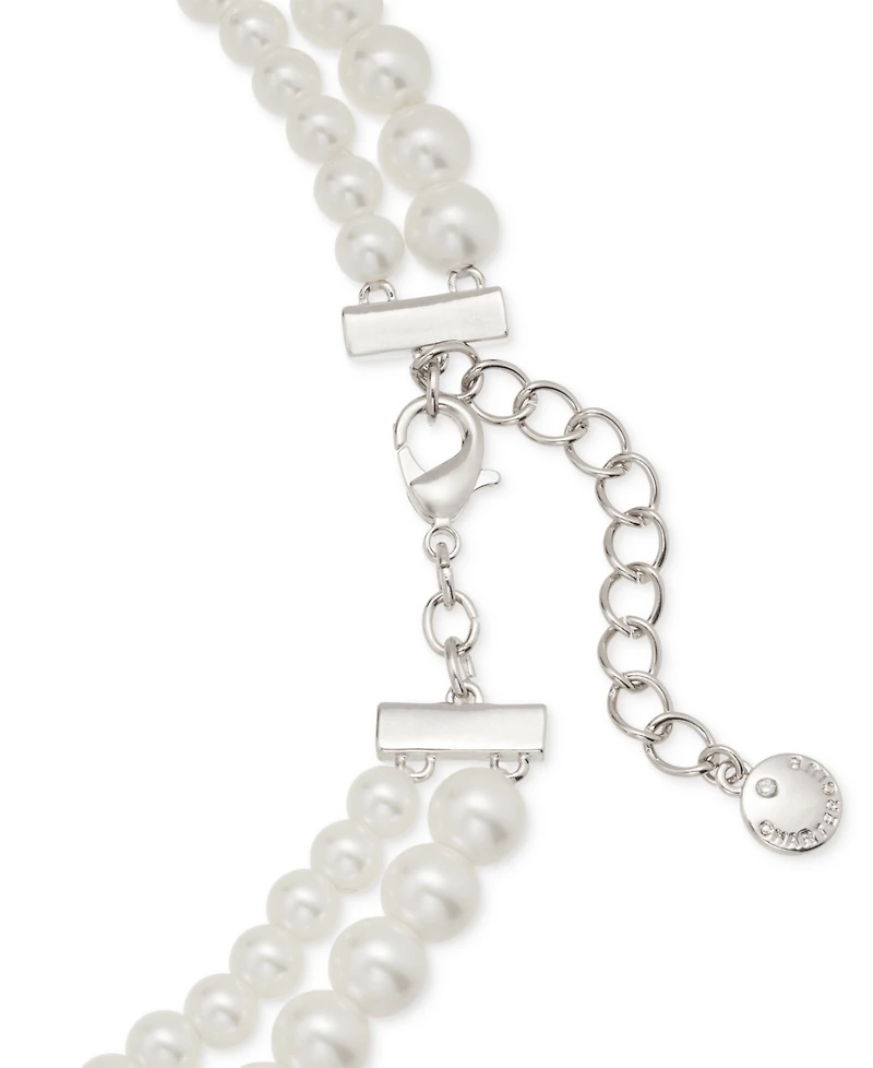 Charter Club Silver-Tone Pave Bow & Imitation Pearl Layered Necklace, 16" + 2" extender, Created for Macy's