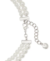 Charter Club Silver-Tone Pave Bow & Imitation Pearl Layered Necklace, 16" + 2" extender, Created for Macy's