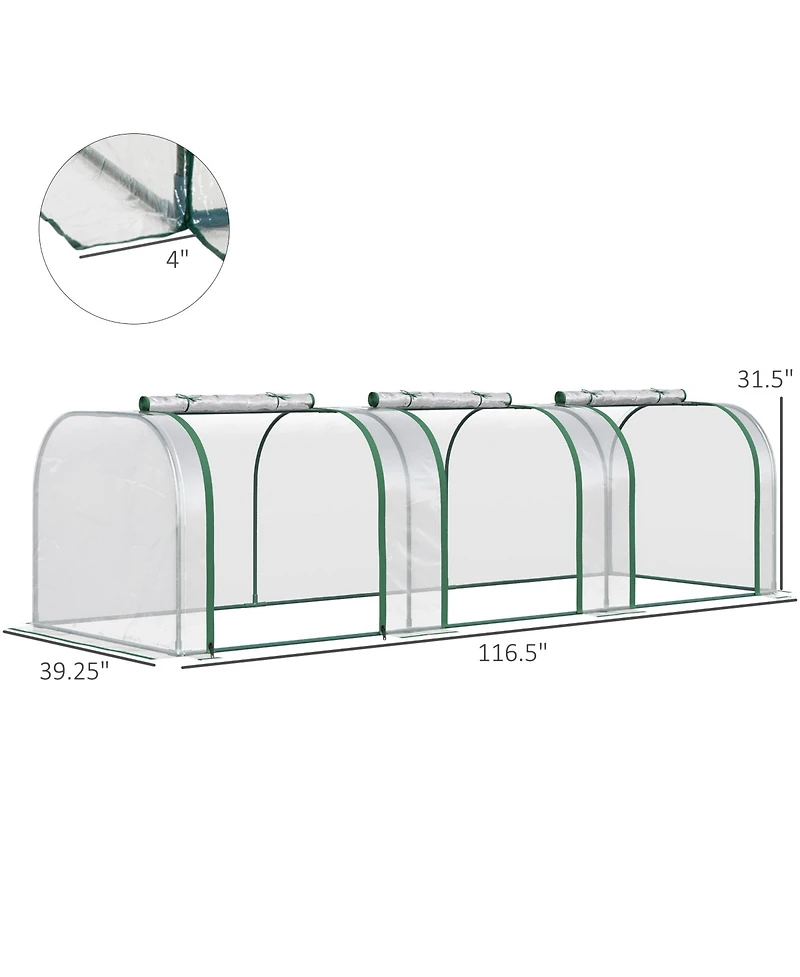 10' x 3' x 2.5' Mini Greenhouse, Portable Tunnel Green House with Roll-Up Zippered Doors, Uv Waterproof Cover, Steel Frame, Clear