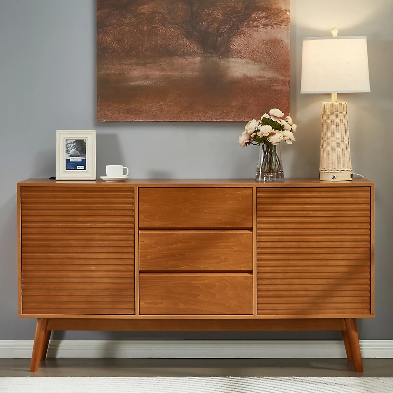 Streamdale Furniture JaydenMax Modern Wood Tv Stand, Entertainment Center for TVs up to 65", Sideboard Buffet Cabinet Credenza, Slatted Media Console